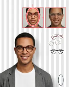 Mejores gafas para cara ovalada: un hombre con rasgos equilibrados muestra la versatilidad de una montura redonda, junto a iconos de monturas aviador, cuadradas y transparentes.